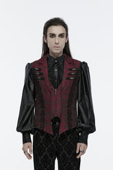 Red Sleeveless Jacquard Buckle Zip Men's Gothic Waistcoat
